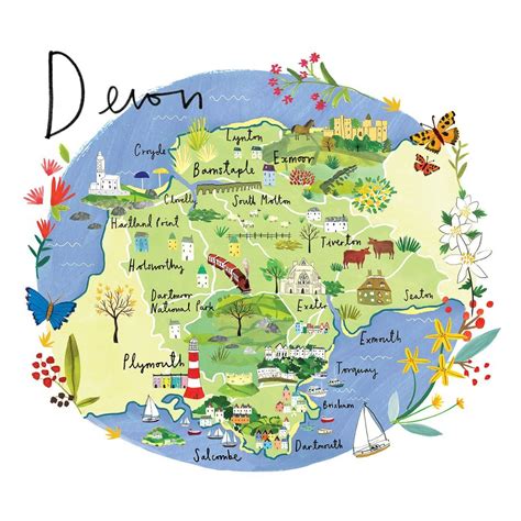 Devon Map Art Print en 2019 | United Kingdom | Devon map, England map y ...
