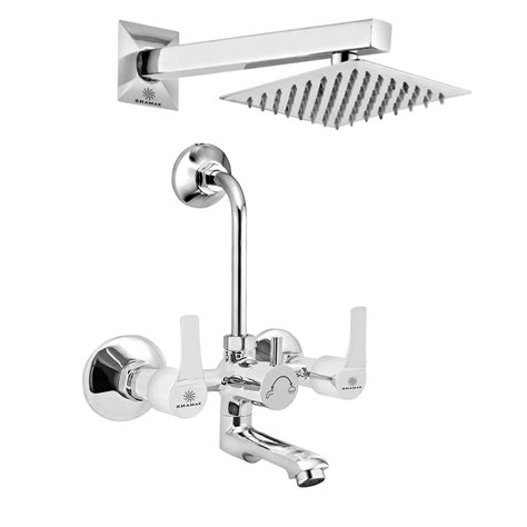 Buy Zhamak Global Brass Wall Mixer with Stainless Steel 6x6 Overhead ...