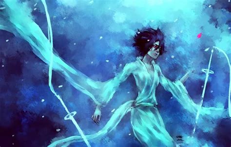 Wallpaper girl, weapons, petals, swords, Bleach, Bleach, art, ribbons ...