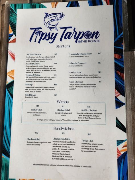 Menu at Tipsy Tarpon pub & bar, Crystal River