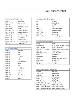 Fillable Online EXCEL SHORTCUT LIST Fax Email Print - pdfFiller