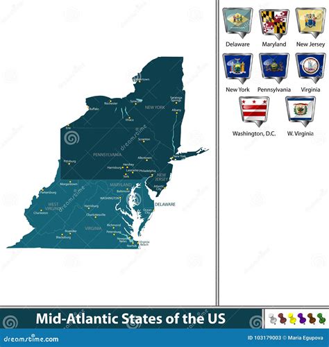 Mid-Atlantic States In The Northeast Region Of USA, Colored Political ...