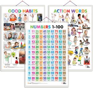 Set of 3 Good Habits, Action Words and Numbers 1-100 Early Learning ...
