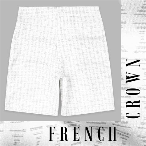 Bright White with Pumice Gray Prints Premium Cotton Shorts For Men