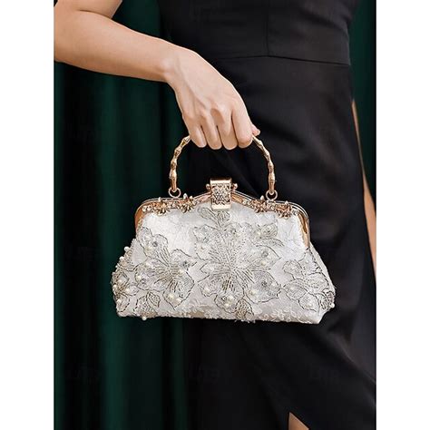 Elegant White Lace Evening Handbag with Pearl and Floral Embellishments ...