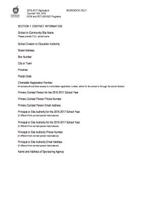 2016-2017 School Nutrition Program Application - Blank Fillable ...