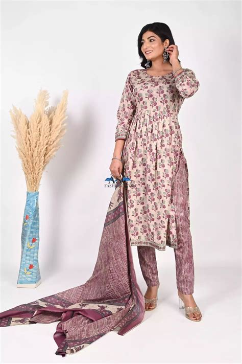 Naira Cut Readymade Cotton Block Print Suit With Mal Cotton Dupatta ...