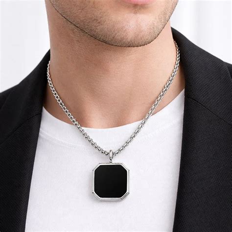 Black Onyx Octagon Pendant Necklace for Men | Premium Silver Chain ...
