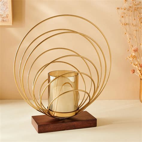 Buy Splendid Dastkari Glass Hurricane with Metal Rings from Home Centre ...