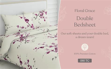 haus & kinder Floral Grace Bedsheet, 100% Cotton Bedsheet Double Size ...