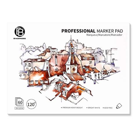Bachmore Bleedproof Marker Paper Pad- 9"X12"- Premium White, 50 Sheets ...