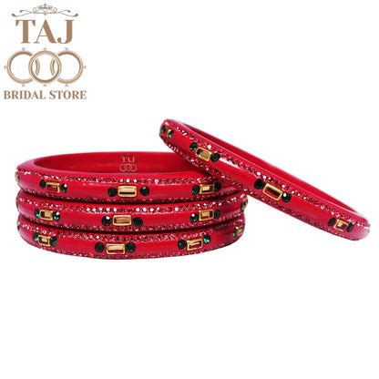 Fancy Lac Kada Bangles with Kundan and Rhinestones (Set of 4) – Taj ...