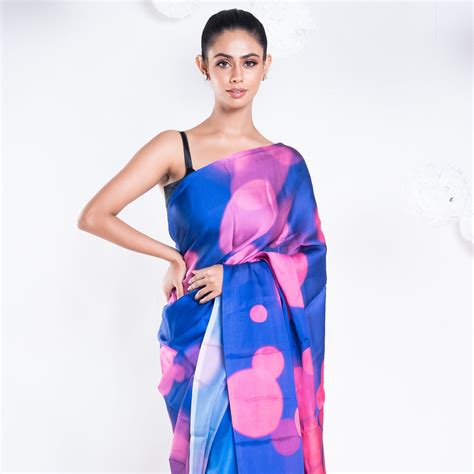 Sara satin georgette digital printed saree in blue color – Boveee