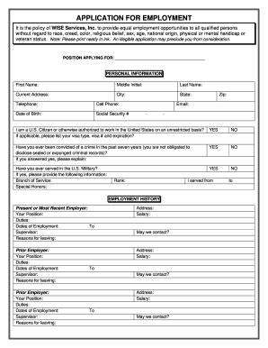 Wise Services Application for Employment - Fill and Sign Printable ...