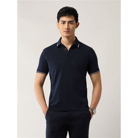 Buy Arrow Men Navy Blue Cotton Collar Neck Regular Fit Polo T-Shirt Online