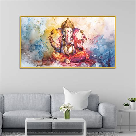 Vintage Hindu Deity Art – Ganesha Canvas Wall Frame – Decors Mantra