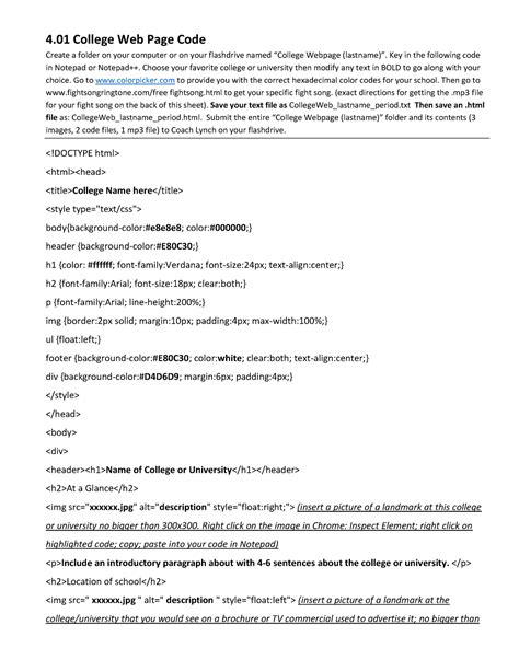 4.01 college web page code activity - 4 College Web Page Code Create a ...