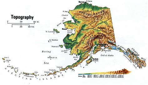 Topography map of Alaska state. Large detailed topographical map