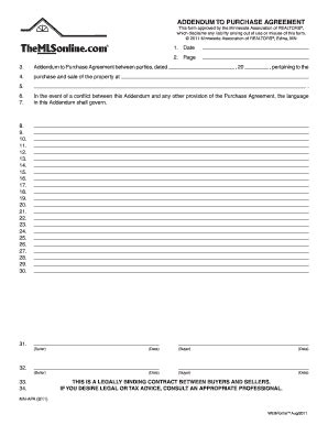 Fillable Online ADDENDUM TO PURCHASE AGREEMENT - Fax Email Print ...