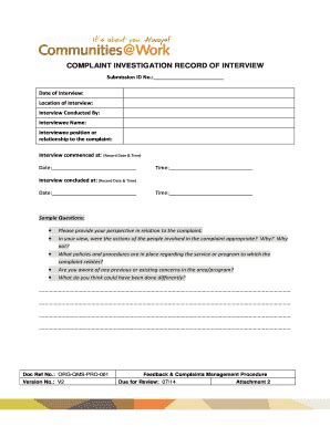 Fillable Online ORG-QMS-PRO-001 Complaint Investigation Record of ...