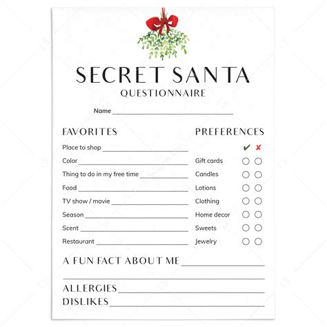 Printable Secret Santa Form Download | Secret Santa Questionnaire ...