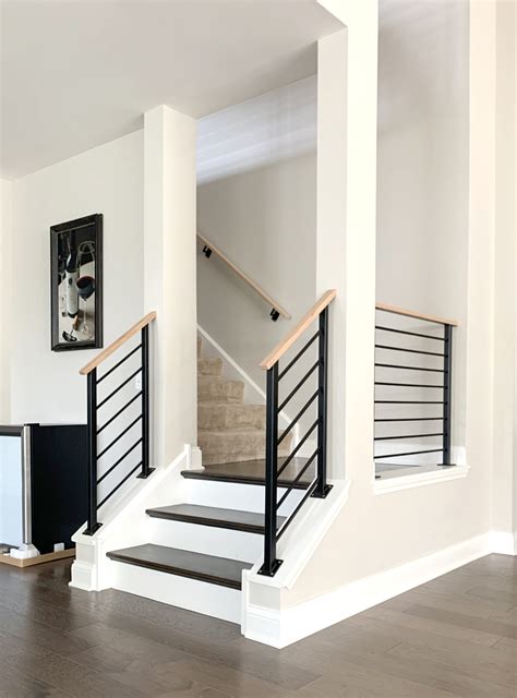 Custom Urban Modern wrought iron and wood railings painted satin black ...