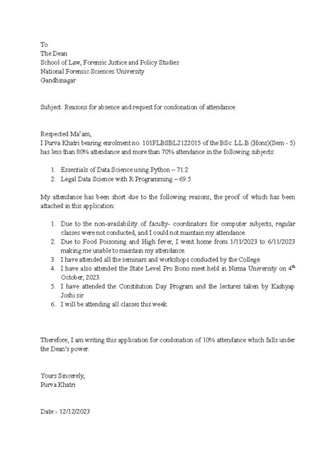 Application - aaplication - To The Dean School of Law, Forensic Justice ...