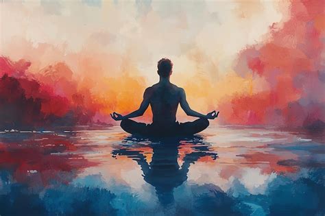 Illustration Man Meditating in a Calm and Peaceful Setting Serene ...