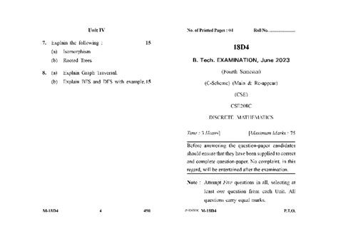 CSE208C Discrete Mathematics Exam: Isomorphism, Trees, Graph Traversal ...