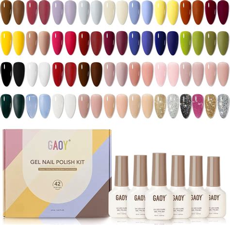 GAOY 42 Pcs Gel Nail Polish Kit, Jelly Nude Glitter Navy Blue Colors All Seasons UV Gel Nail ...