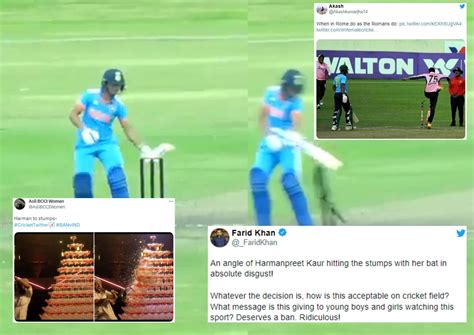 "Deserves a ban" - Twitter reacts to furious Harmanpreet Kaur smashing ...