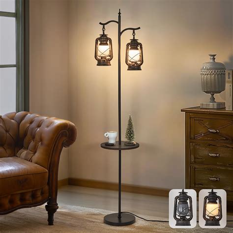 Farmhouse Floor lamp with Table, Double Head Vintage Floor Lantern ...