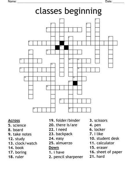 classes beginning Crossword - WordMint
