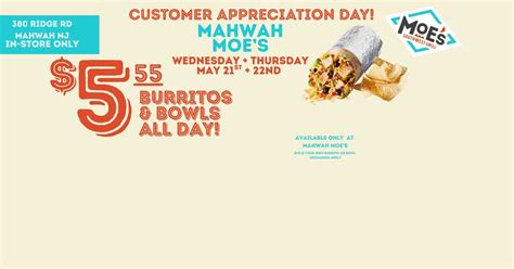 $5.55 Build your own Burritos + Bowls at Mahwah Moes 5/21 + 5/22, 380 ...