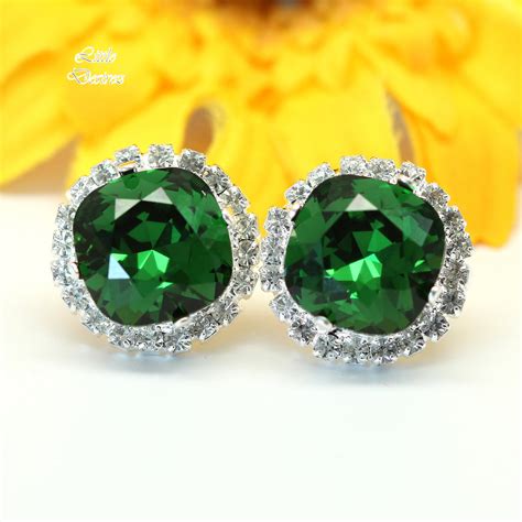 Dark Green Stud Earrings Emerald Studs DM50S - Little Desirez Jewelry