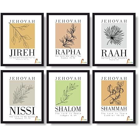 Printality Set of 6 Name of gods Bible Wall Art. 10 x 8 Scripture Wall ...