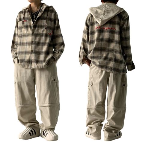 ♾ARIZONA♾ hand stitch design ombré check patterned hooded shirt size ...