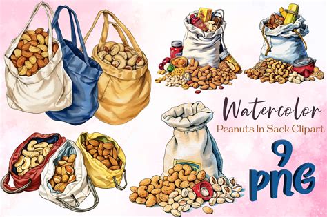 Watercolor Peanuts in Sack Clipart Graphic by RakibS · Creative Fabrica
