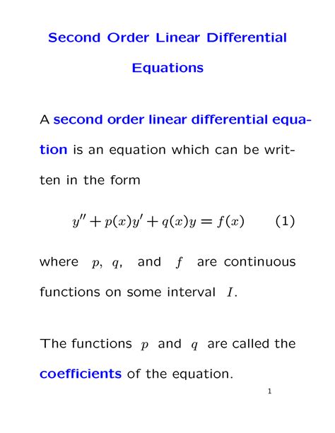 3321-Ch3-slides - Lecture notes 1 - Second Order Linear Differential ...