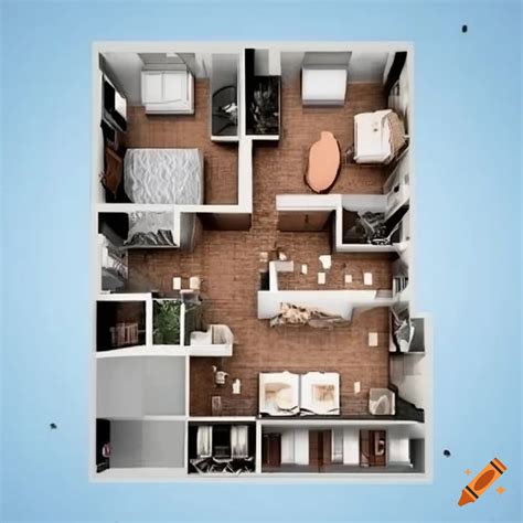 Floor plan of a 3 bedroom, 2 bathroom apartment with balconies on Craiyon