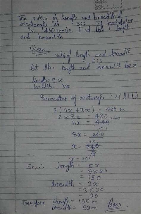 The ratio of length and breadth of rectangle is 5:3. If perimeter is ...