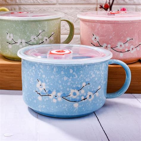 Buy Asian Noodle Bowls with Lid and Handle, Japanese Style Microwavable ...