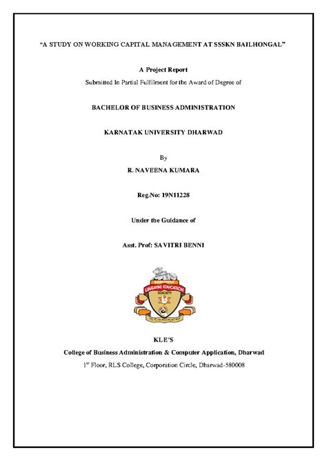 A Study ON Working Capital Management AT Ssskn Bailhongal 2 - Langauge ...