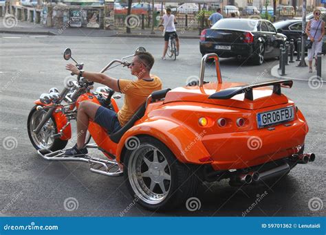 Three-wheeled motorcycle editorial photography. Image of motor - 59701362