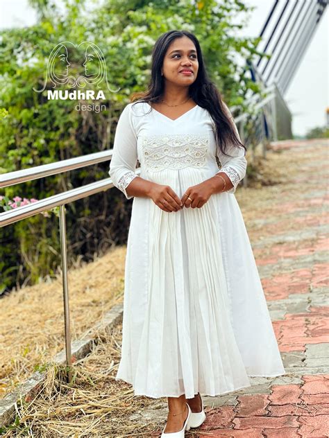 Pleated Chanderi Kurti - Off White A-Line with Lace Details | Mudhra Design