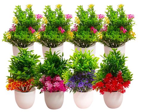 Buy Dekorly Artificial Potted Plants, 8 Pack Artificial Plastic ...