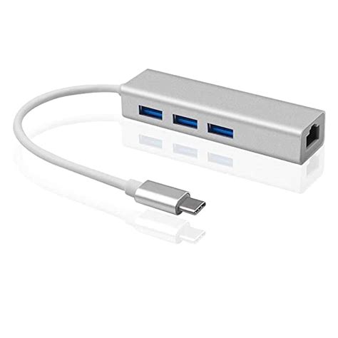 HiperAds Type -C to 3-Port USB Hub + RJ45 Adapter - Type-C to Gigabit ...