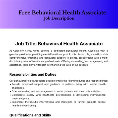 Free Behavioral Health Associate Job Description Template to Edit Online