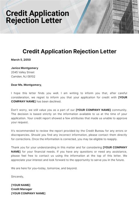 Free Credit Application Rejection Letter Template to Edit Online