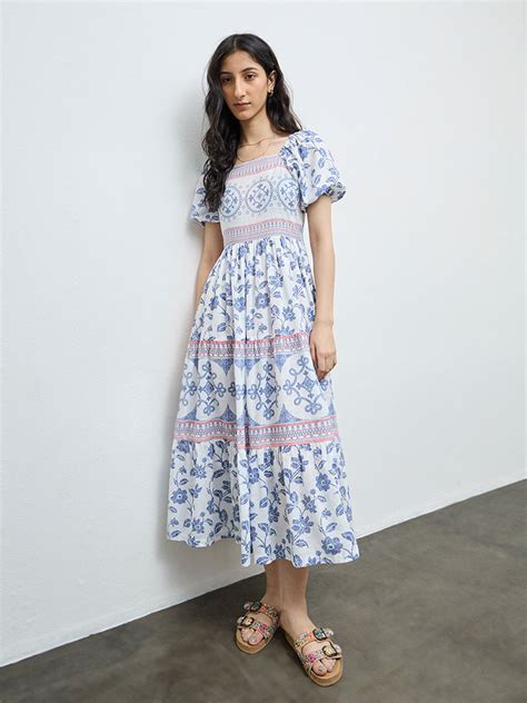 Buy Bombay Paisley Pink Floral Embroidered Cotton Tiered Dress from ...
